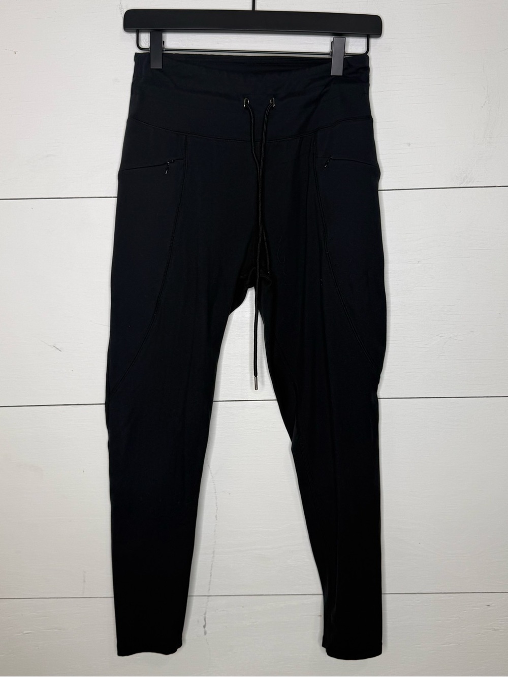 Freely • Black High Waist Active Drawstring Leggings Size Large